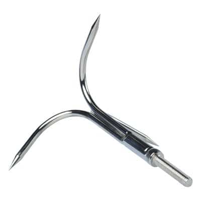 Dreikant-Wurfanker aus Stahl mit Gewindeanschluss, Produktfoto, scharfe Spitzen für sicheres Bergen schwerer Fundstücke beim Magnetfischen.