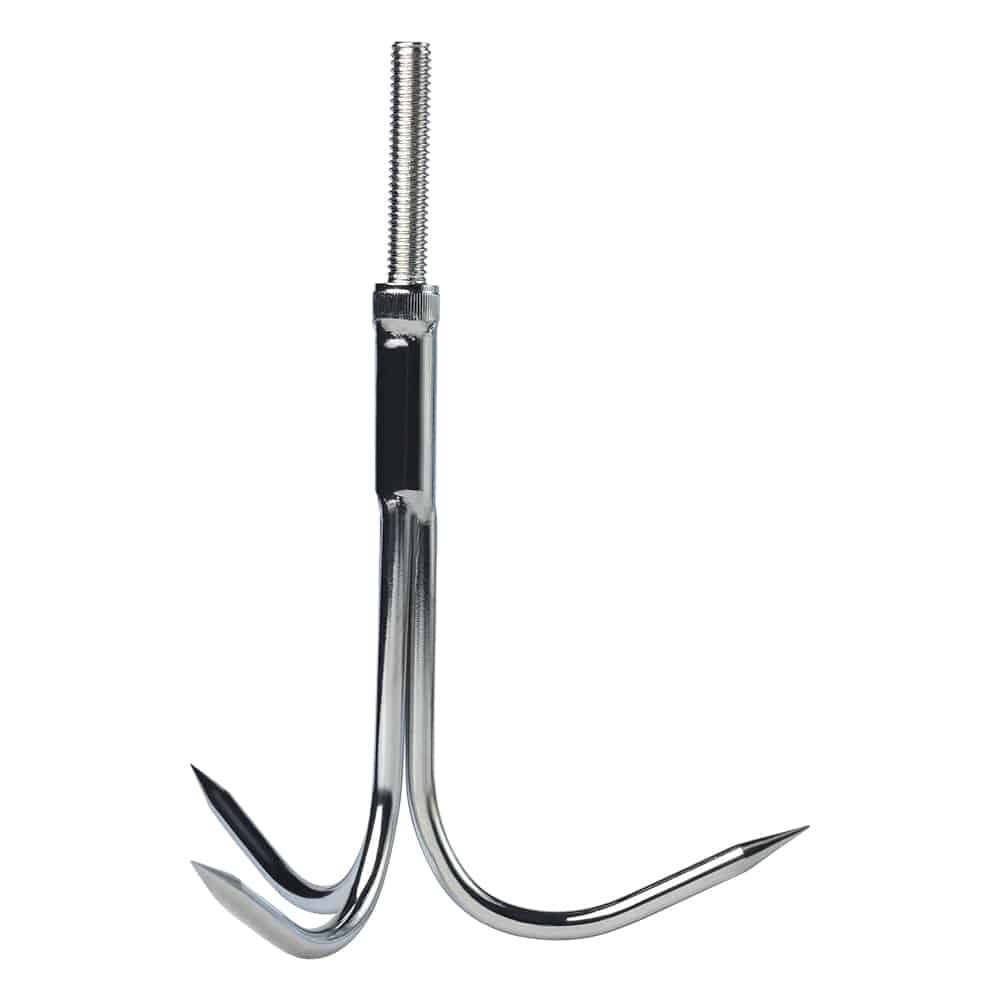 Dreikant-Wurfanker aus Stahl mit Gewinde, Produktfoto, robust und geeignet zum Bergen schwerer Objekte beim Magnetfischen.