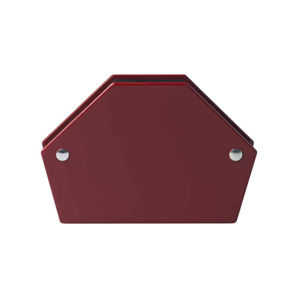 Produktfoto eines roten Schweißwinkels mit Magnet – ideal zum Fixieren von Metallteilen in 45°, 90° und 135° Winkeln beim Schweißen.