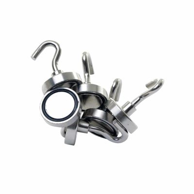 Satz starker Neodym-Topfmagnete mit Haken, silberne Metallausführung, ideale Mehrzwecklösung für Haushalt, Werkstatt und Organisation.